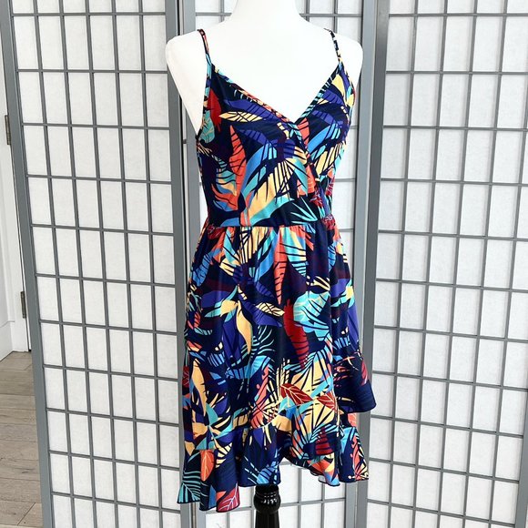 Amazon | Ruffle Wrap V Neck Floral A-Line Midi Sundress | Small | Blue Floral - Picture 2 of 12